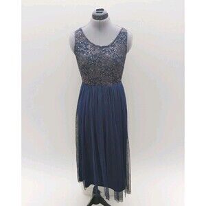 Candalite Petite | Navy Sequin Top Stretchy Waist Sleeveless Long Formal...